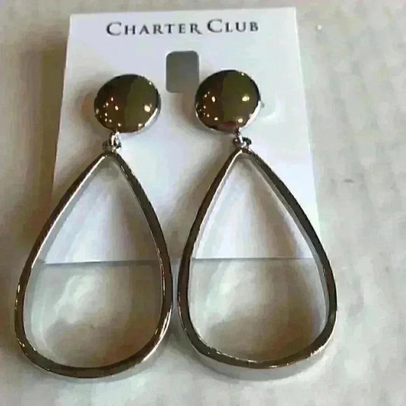 Charter Club new silver tone open drop earrings - Picture 3 of 8